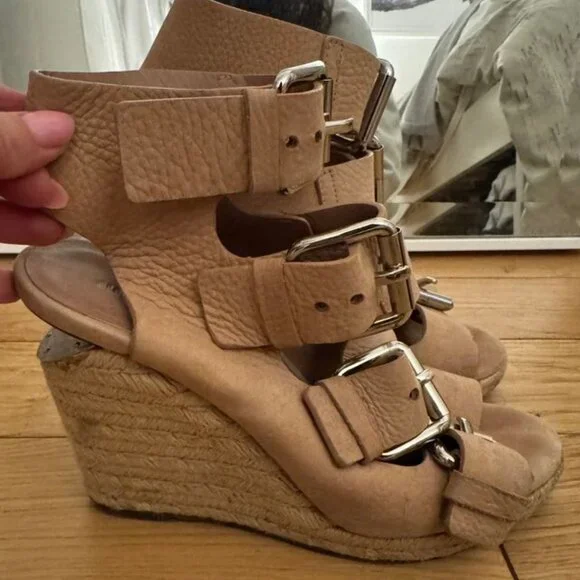 Alexander Wang ‘JO’ BUCKLE WEDGE SANDALS/ BLUSH New!! SIZE 39 - 8.5M - Picture 3 of 10
